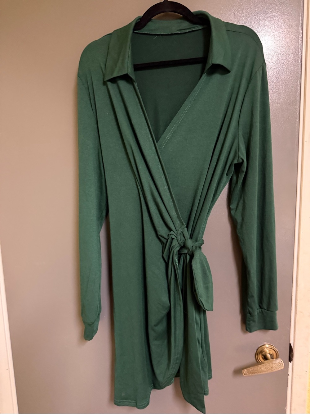 Forest Green Long Sleeve Women's Wrap Around Dress with Tie
